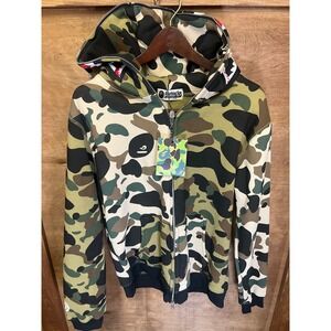 A Bathing Ape BAPE 1st Camo Shark Full Zip Hoodie Green Brown Size L NEW